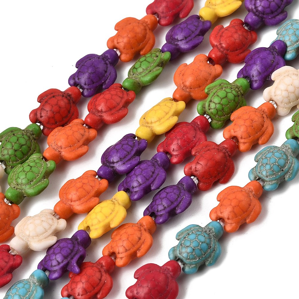 Turtle Beads | Synthetic Turquoise Carved Beads 10–11mm | Mixed Colour Strands | The Pink Bead Shop Canada