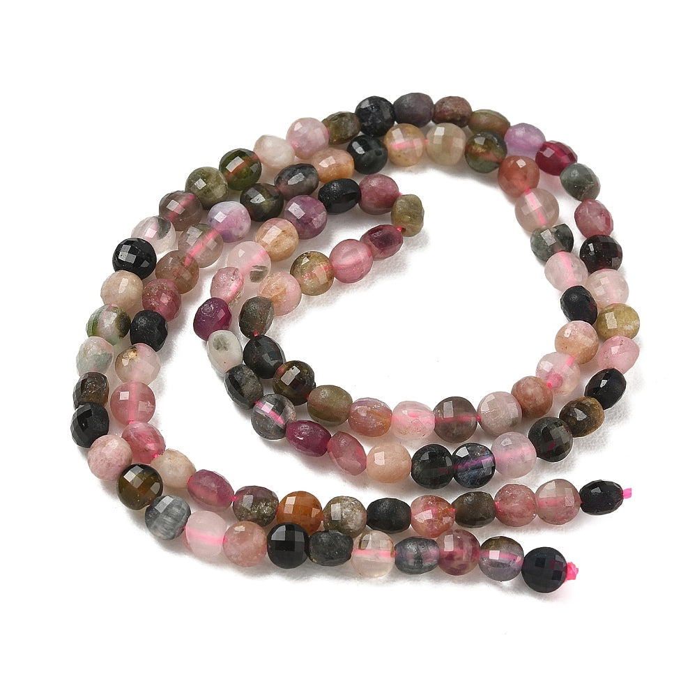 Tourmaline Faceted Coin Beads 4mm Natural Multicolour | The Pink Bead Shop Canada