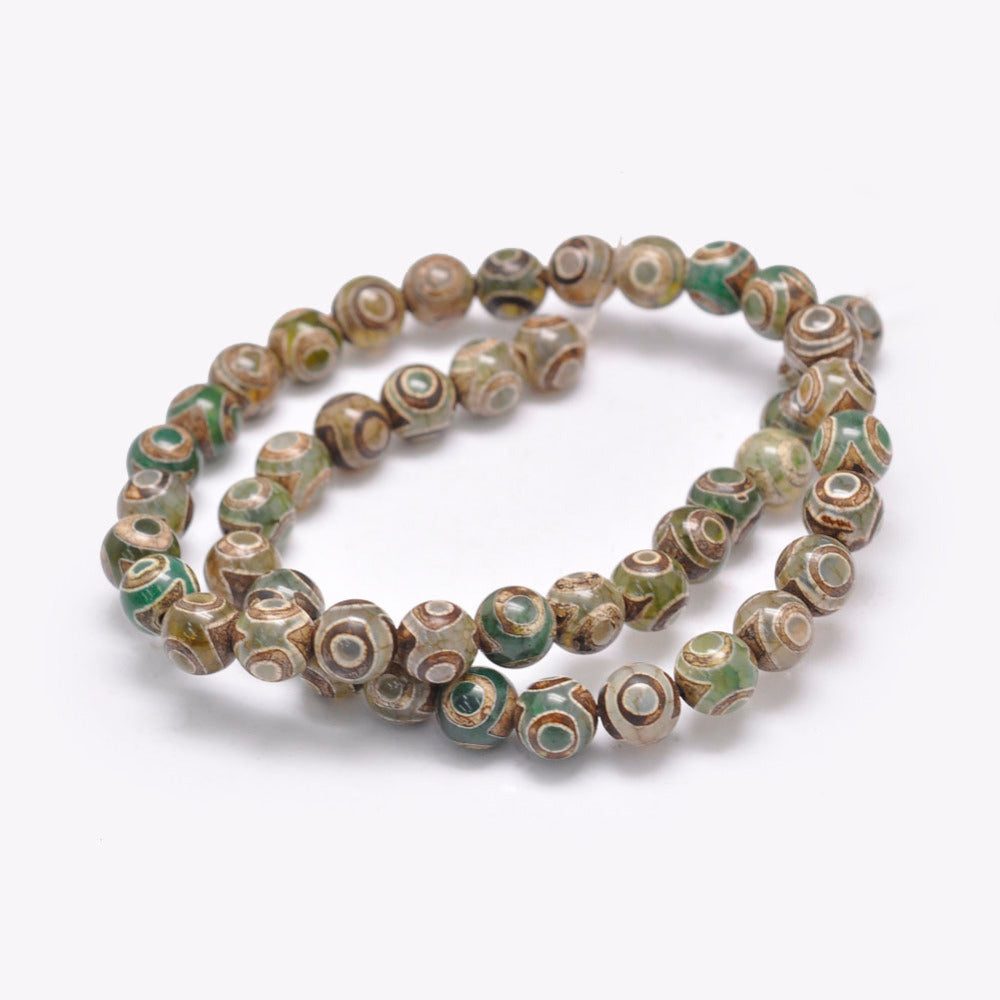 Natural Tibetan 3-Eye Dzi Agate Beads Strands – Dyed & Heated, Dark Green, 8mm, Hole: 1.2mm, Approx. 47pcs/Strand, 15” The Pink Bead Shop