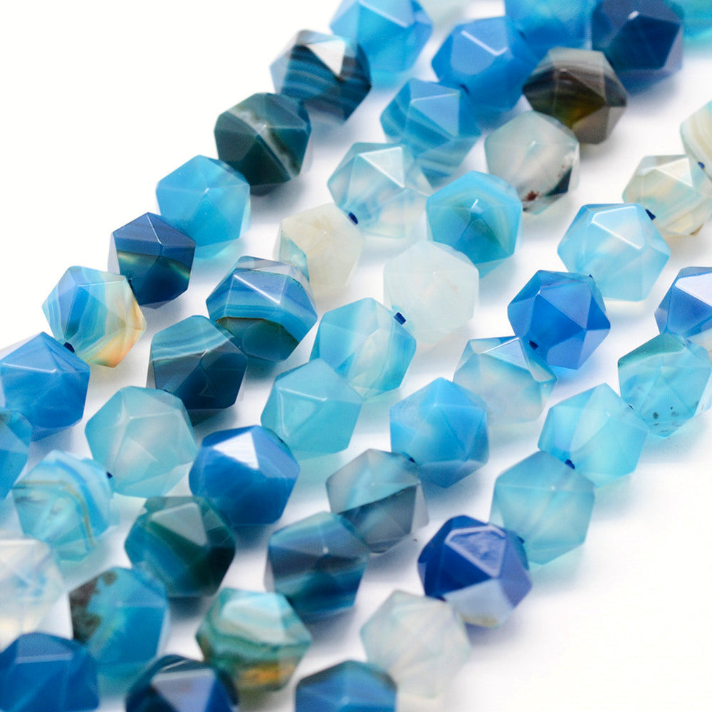 Natural Striped Agate Beads Strands – Star Cut, Faceted, Dyed & Heated, Light Blue, 8–8.5mm, Hole: 1mm, Approx. 48–50pcs/Strand, 14.9–15.1” The Pink Bead Shop