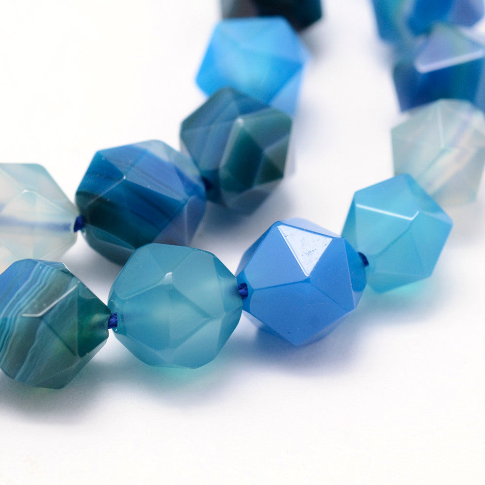 Natural Striped Agate Beads Strands – Star Cut, Faceted, Dyed & Heated, Light Blue, 8–8.5mm, Hole: 1mm, Approx. 48–50pcs/Strand, 14.9–15.1” The Pink Bead Shop