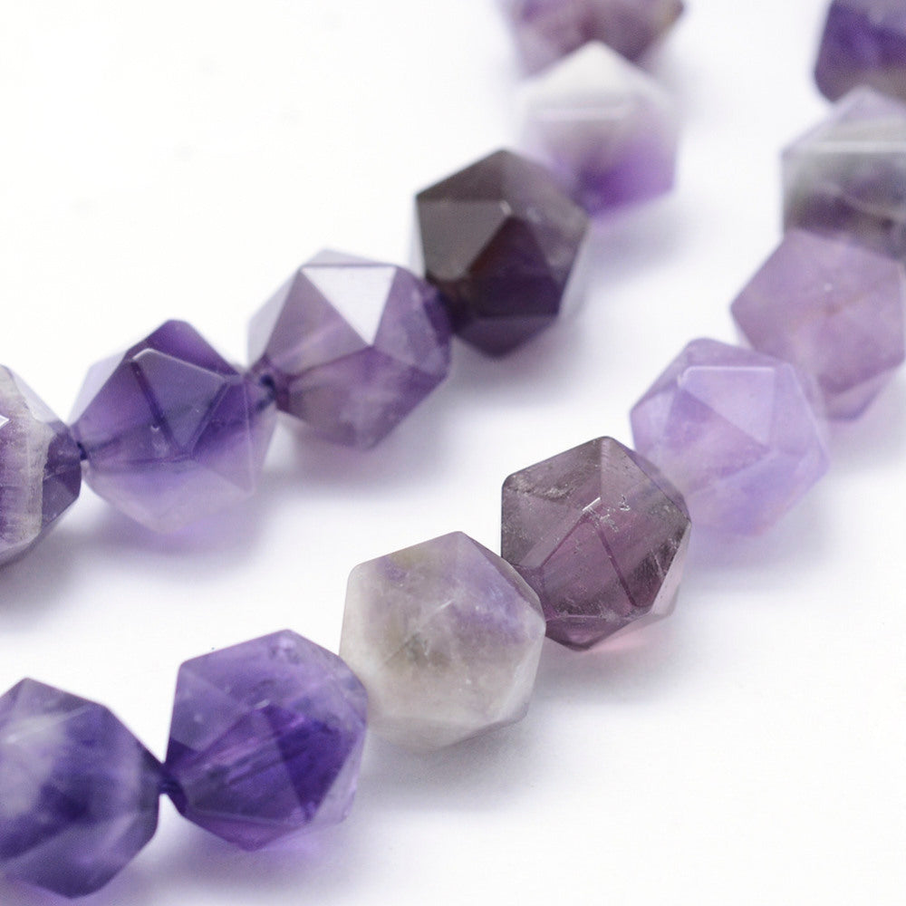 Natural Chevron Amethyst Beads Strands – Star Cut, Faceted, 8–8.5mm, Hole: 1mm, Approx. 48–50pcs/Strand, 14.9–15.1” The Pink Bead Shop