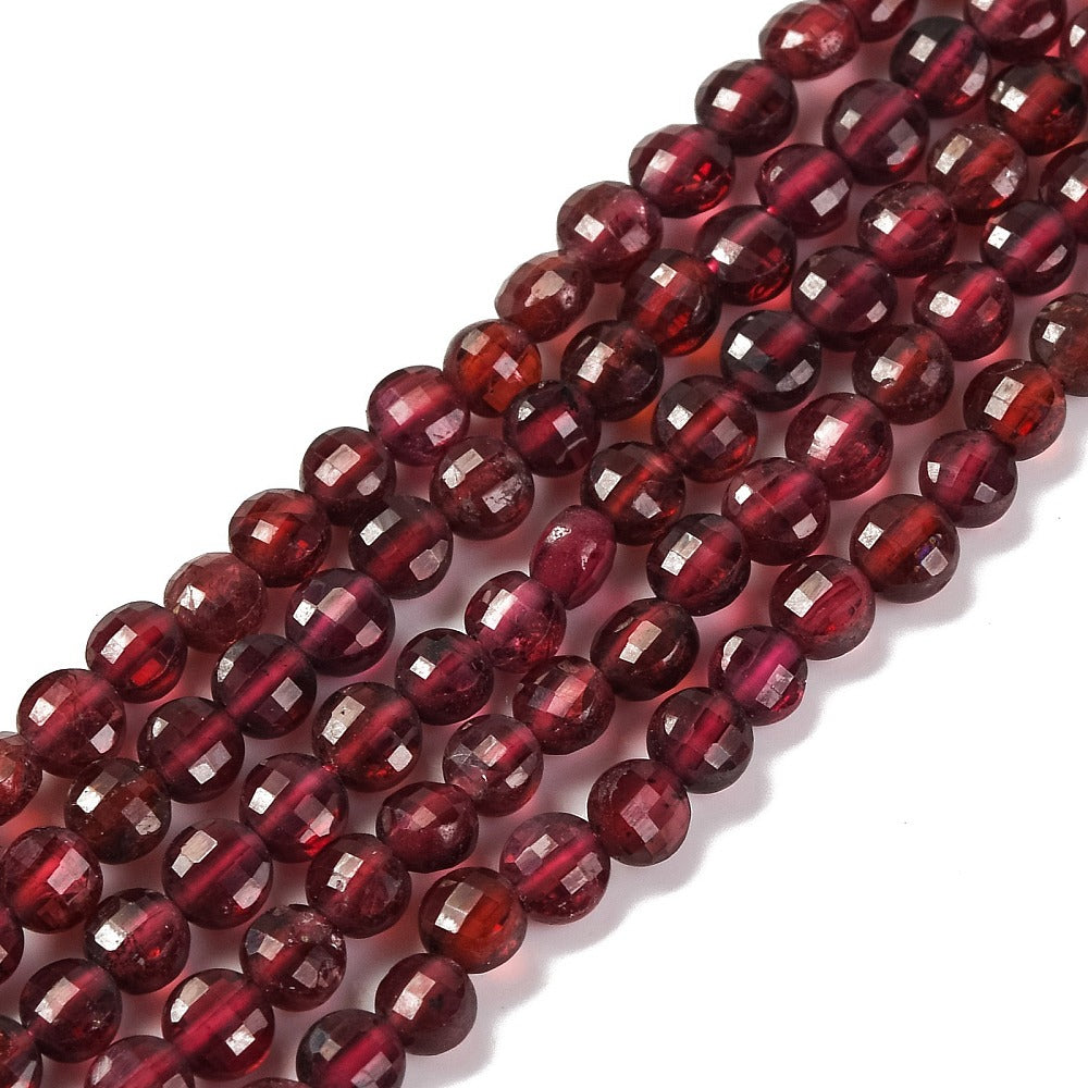 Natural Garnet Faceted Coin Beads 4x3mm | The Pink Bead Shop Canada