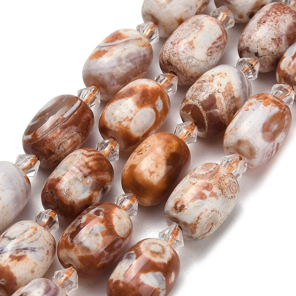 Agate Natural Beads – Floral White Oval 13.5×14×10–10.5mm (Approx. 21pcs/Strand) The Pink Bead Shop
