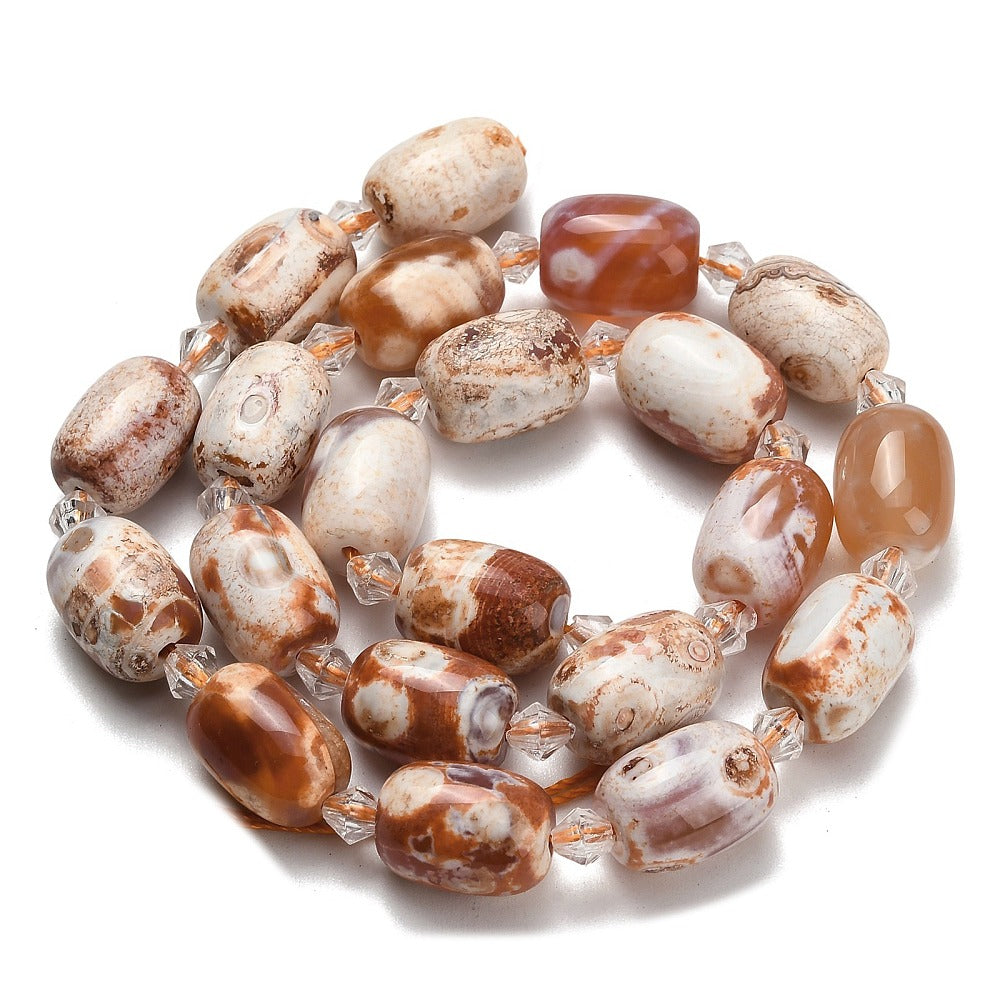 Agate Natural Beads – Floral White Oval 13.5×14×10–10.5mm (Approx. 21pcs/Strand) The Pink Bead Shop