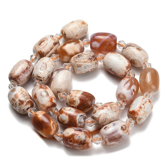 Agate Natural Beads – Floral White Oval 13.5×14×10–10.5mm (Approx. 21pcs/Strand) The Pink Bead Shop
