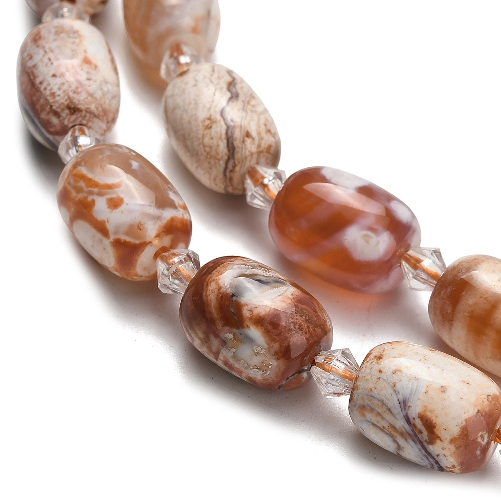 Agate Natural Beads – Floral White Oval 13.5×14×10–10.5mm (Approx. 21pcs/Strand) The Pink Bead Shop