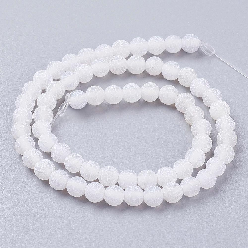 Natural Crackle Agate Beads Strands – Dyed, Round, Grade A White, 6mm, Hole: 1mm, Approx. 63pcs/Strand, 14” The Pink Bead Shop