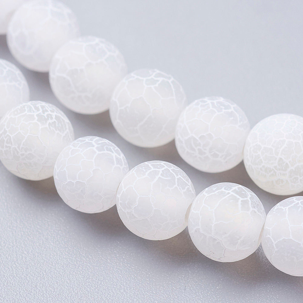 Natural Crackle Agate Beads Strands – Dyed, Round, Grade A White, 6mm, Hole: 1mm, Approx. 63pcs/Strand, 14” The Pink Bead Shop