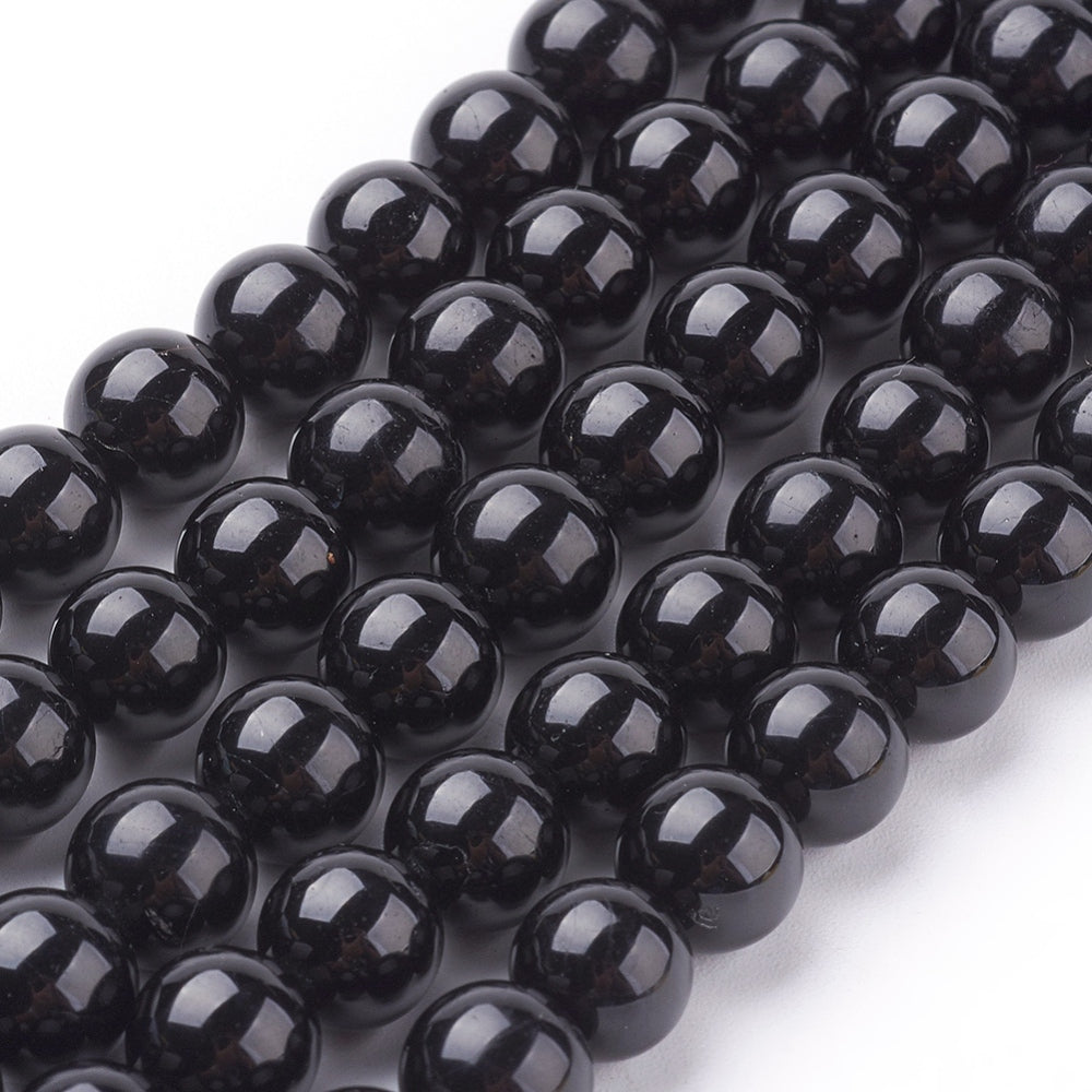 Black Tourmaline Round Gemstone Beads – 4mm, 6mm, 8mm & 10mm | The Pink Bead Shop Canada