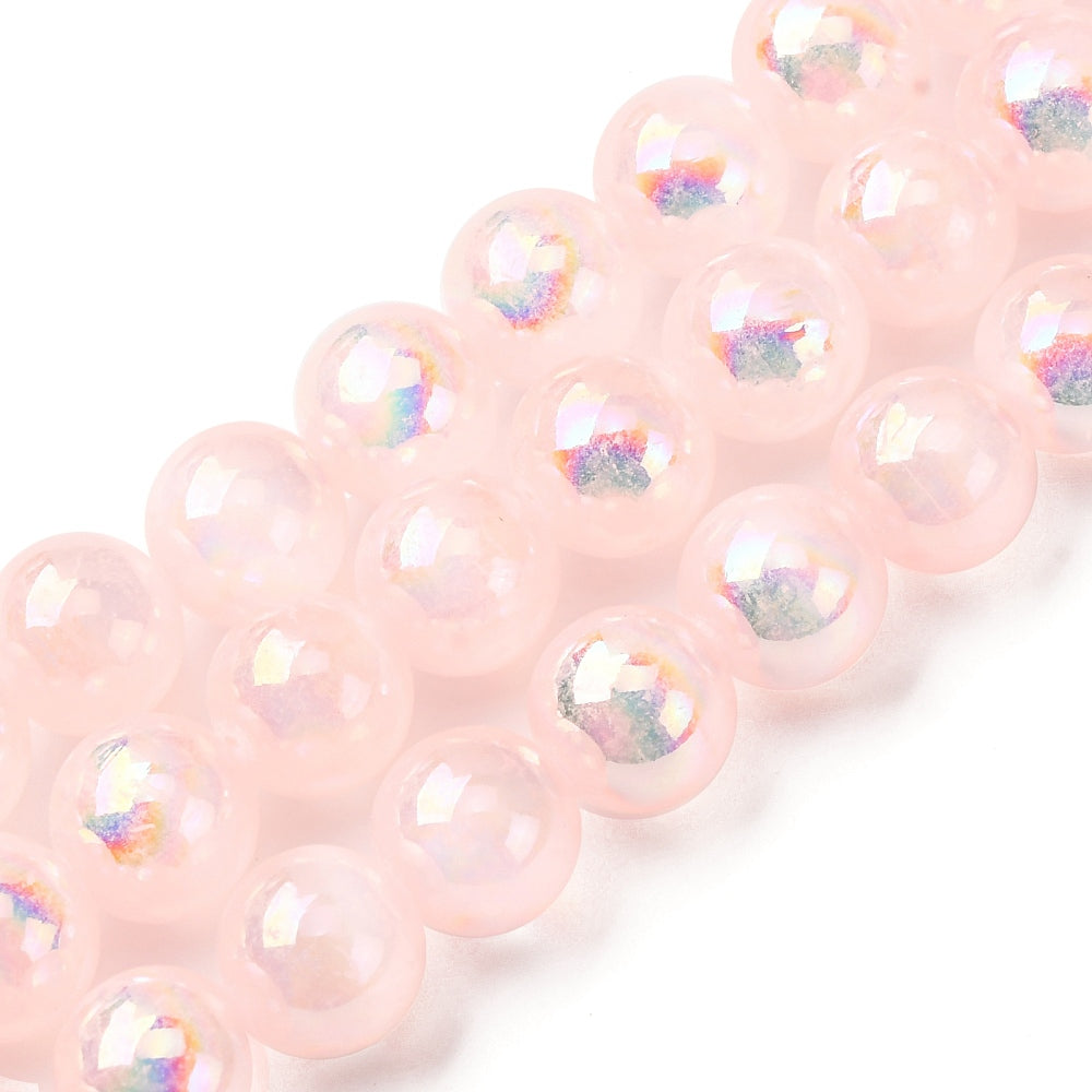 Selenite Beads Plated Natural– Pink AB Finish 8mm The Pink Bead Shop