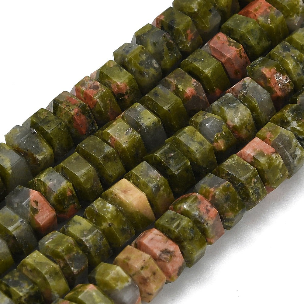 Natural Unakite Faceted Hexagon Beads 6x6x3mm | The Pink Bead Shop Canada