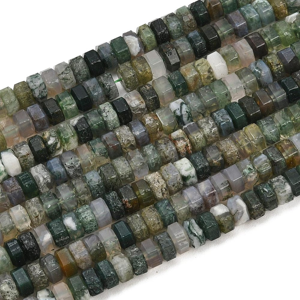 Natural Moss Agate Faceted Hexagon Beads 7x6x3.5mm Strand | The Pink Bead Shop Canada