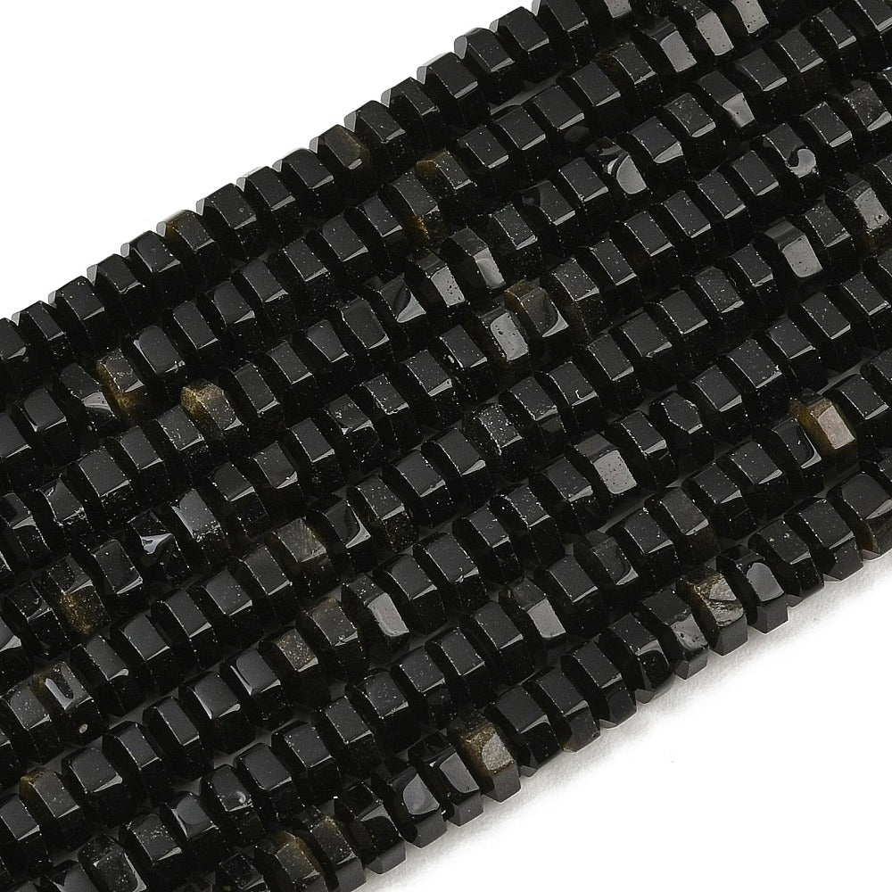 Golden Sheen Obsidian Faceted Hexagon Beads 7x6.5x3.5mm | The Pink Bead Shop Canada