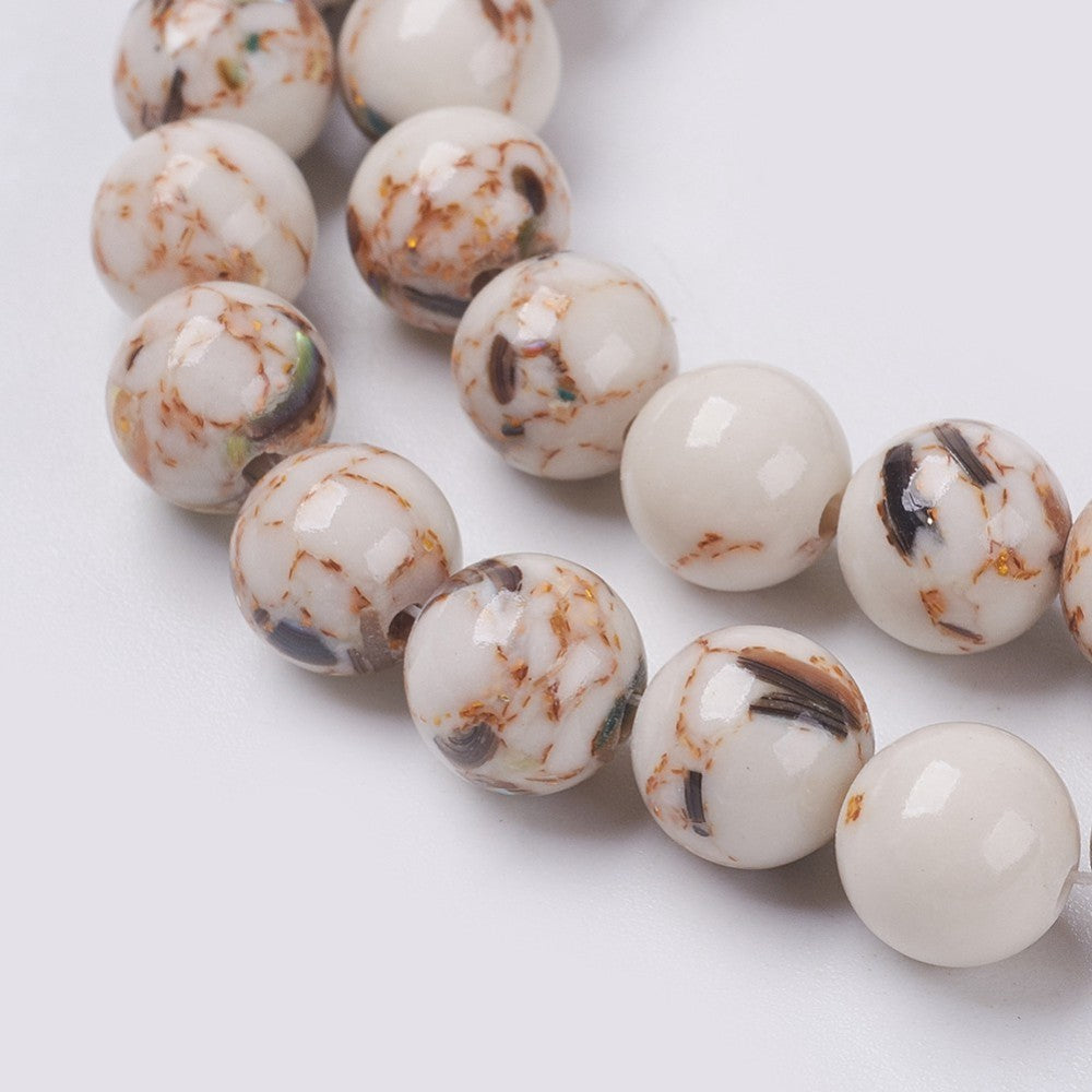 Stabilized Turquoise & Sea Shell Old Lace 8–9mm Round Beads | The Pink Bead Shop Canada