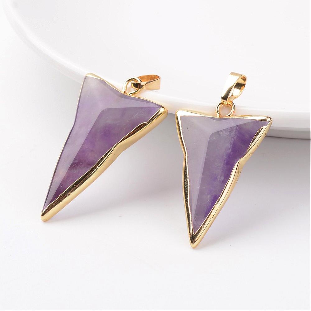 Natural Amethyst Triangle Pendant – Gold Edge | The Pink Bead Shop Canada