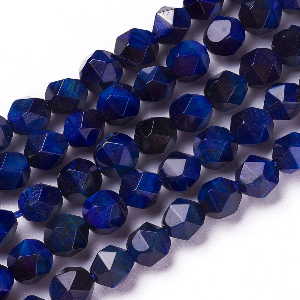 Natural Tiger Eye Beads Faceted Star Cut Midnight Blue 7–8mm The Pink Bead Shop