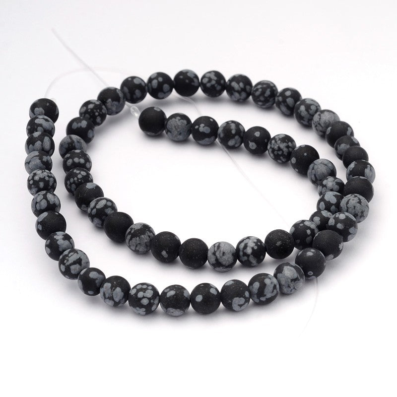 Snowflake Obsidian Natural Frosted Round Beads – 6mm | The Pink Bead Shop Canada