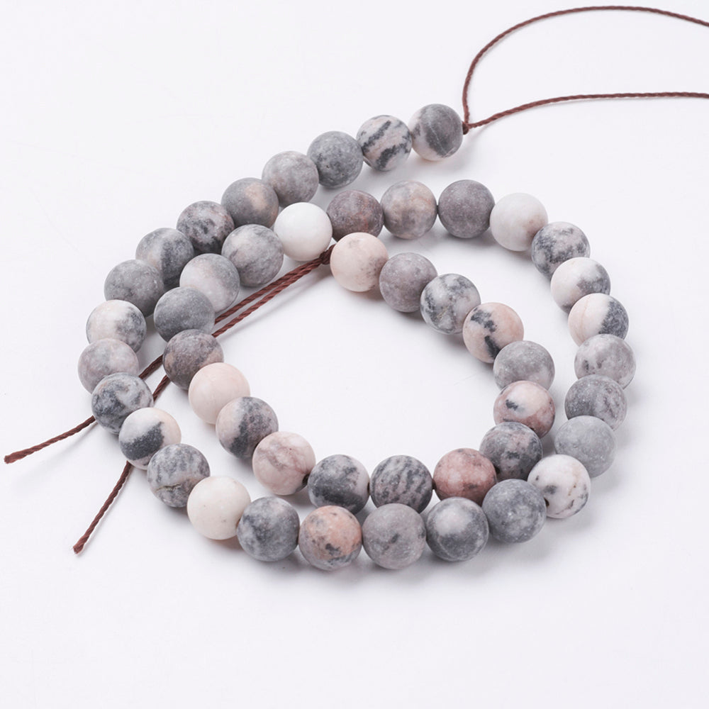 Natural Pink Zebra Jasper Beads Strands – Frosted, Round, Pink & Black, 4mm, Hole: 0.8mm, Approx. 83–90pcs/Strand, 14.5” The Pink Bead Shop