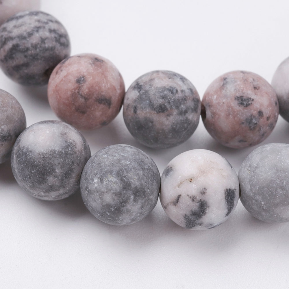 Natural Pink Zebra Jasper Beads Strands – Frosted, Round, Pink & Black, 4mm, Hole: 0.8mm, Approx. 83–90pcs/Strand, 14.5” The Pink Bead Shop