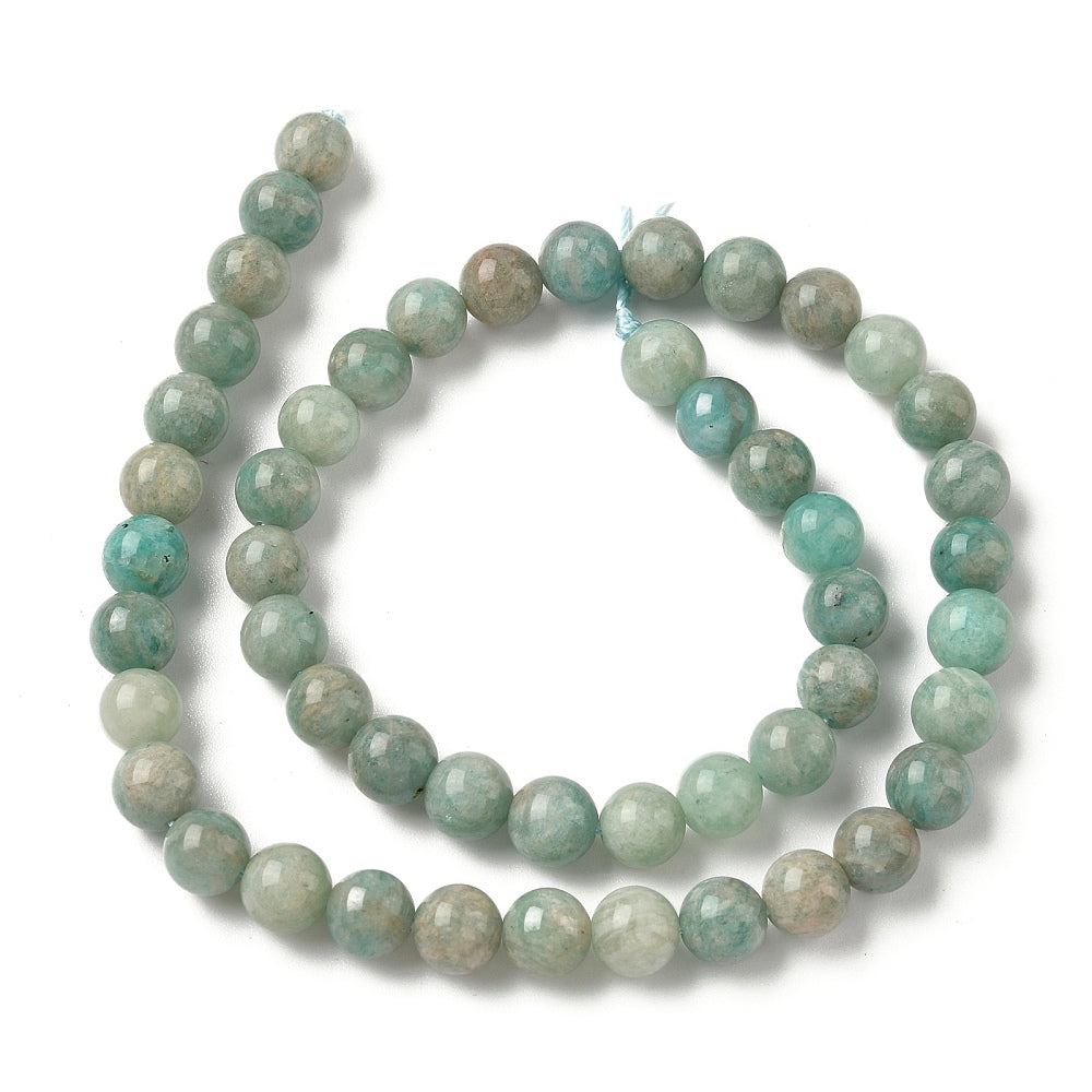 Natural Amazonite Beads Strands – Round, 8mm, Hole: 1mm, Approx. 50–60pcs/Strand, 15.7” The Pink Bead Shop