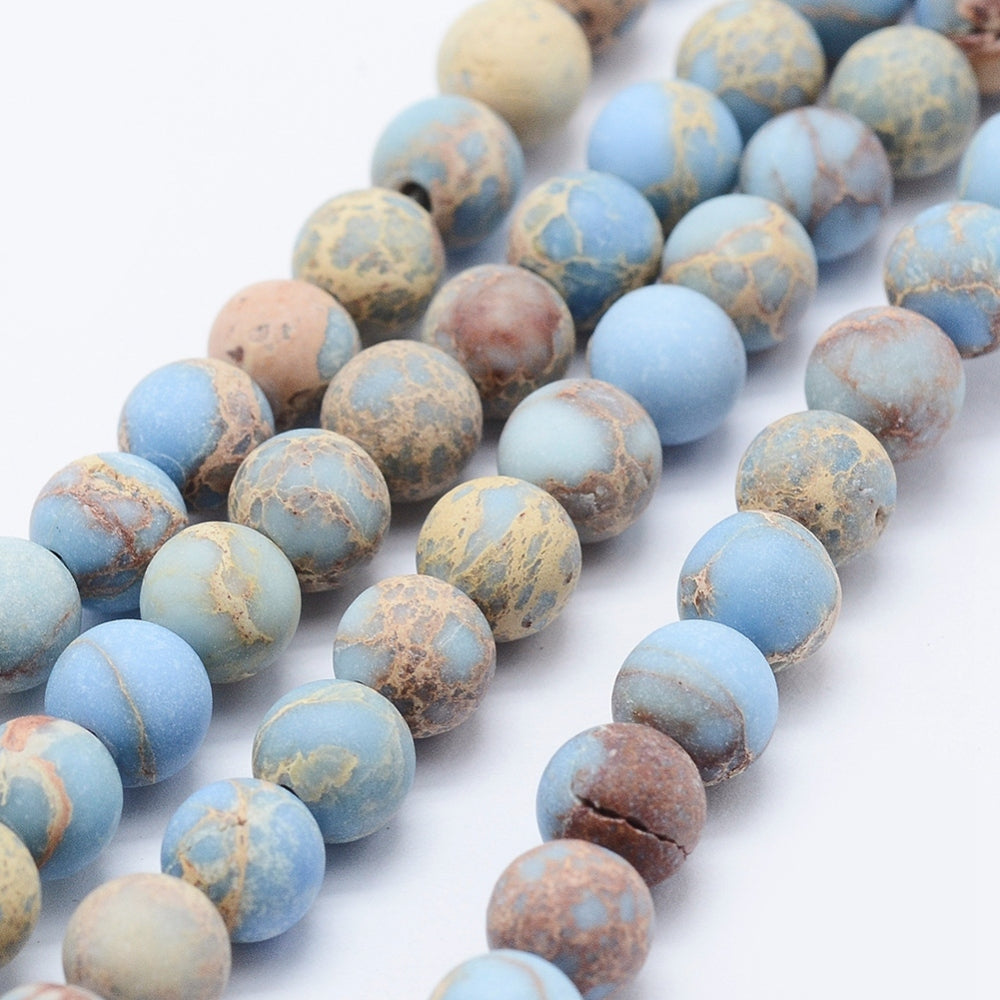 Natural Imperial Jasper Beads Strands – Dyed, Frosted, Round, Light Sky Blue, 6mm, Hole: 1mm, Approx. 63pcs/Strand, 15.3” (39cm) The Pink Bead Shop