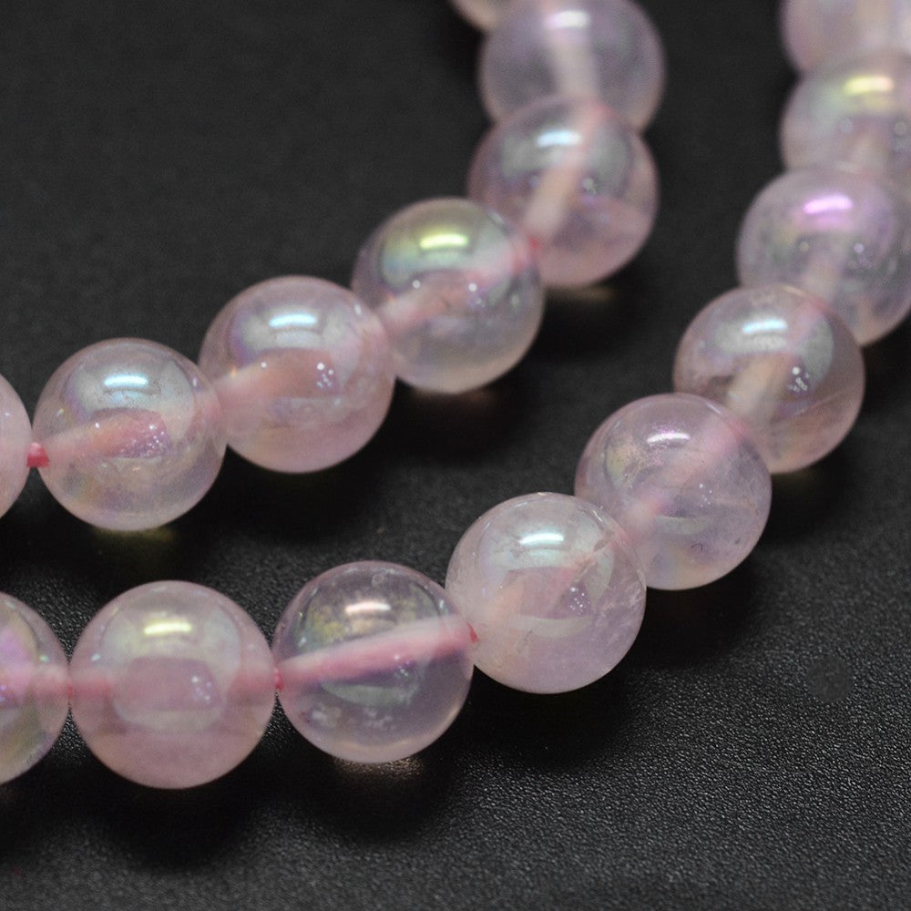 Rose Quartz Beads | Round 6mm & 8mm | Electroplated Finish | Natural Gemstone Strands | The Pink Bead Shop Canada