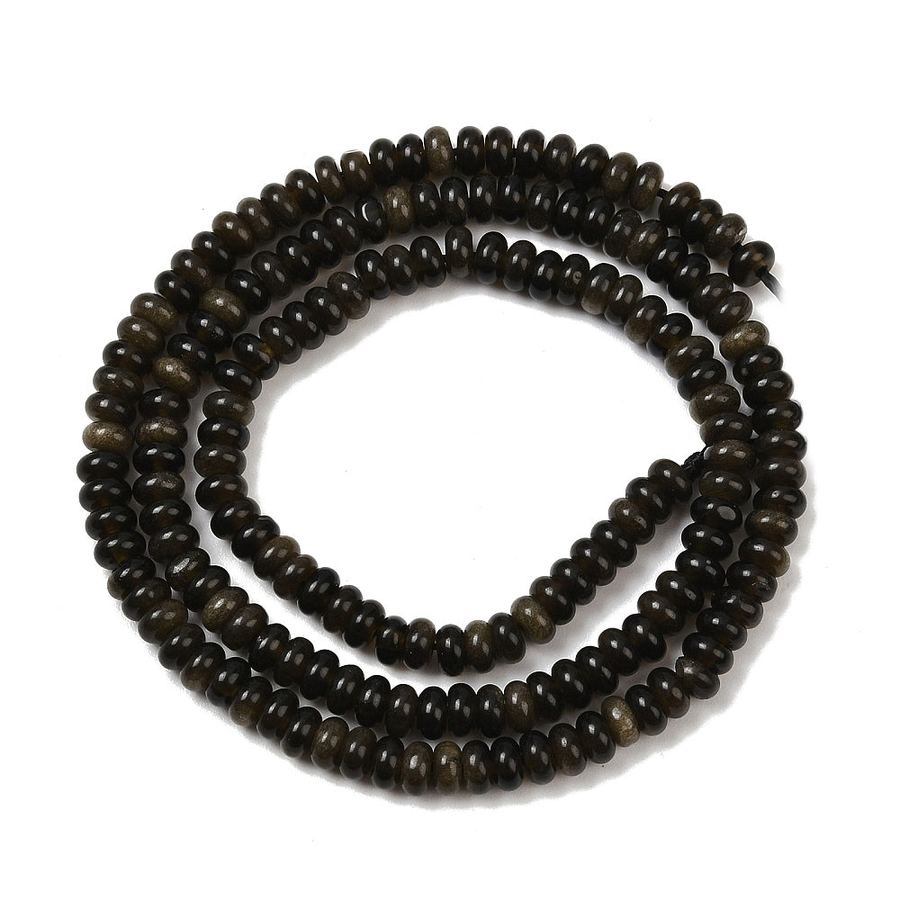 Natural Golden Sheen Obsidian Beads – Rondelle 4×2–2.5mm (Approx. 164pcs/Strand) The Pink Bead Shop