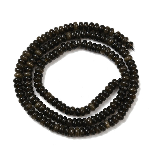 Natural Golden Sheen Obsidian Beads – Rondelle 4×2–2.5mm (Approx. 164pcs/Strand) The Pink Bead Shop
