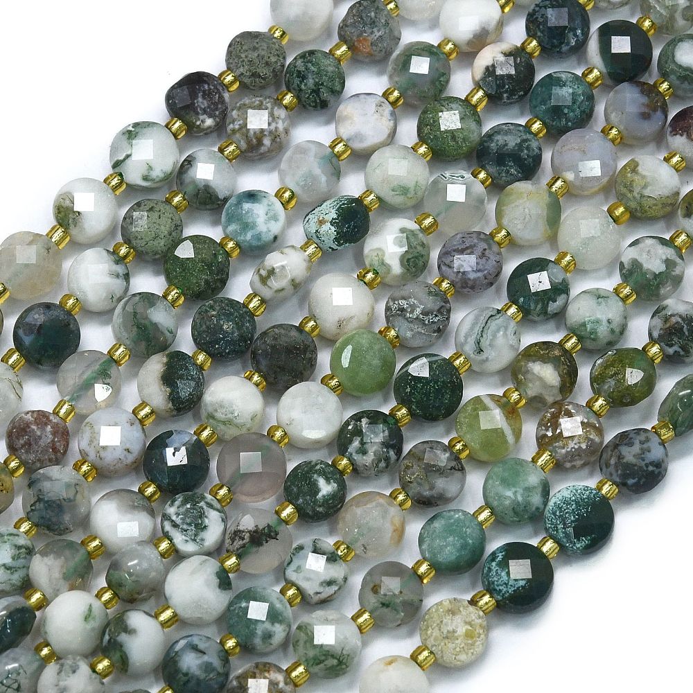 Tree Agate Faceted Coin Beads with Seed Beads | The Pink Bead Shop Canada