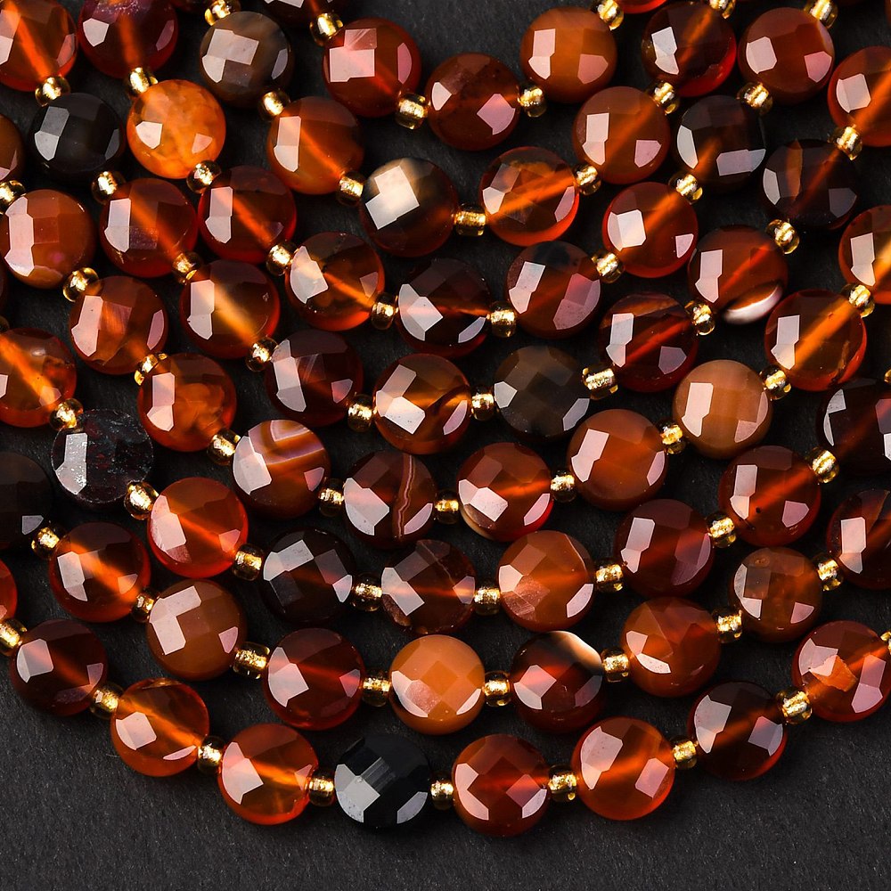 Carnelian Faceted Coin Beads with Seed Beads | The Pink Bead Shop Canada