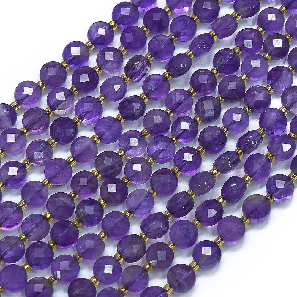 Amethyst 6mm Faceted Coin Beads for Jewelry Making | The Pink Bead Shop Canada