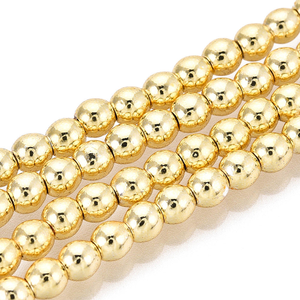 Hematite Round Beads Grade AAA 4mm Gold Electroplated| The Pink Bead Shop Canada