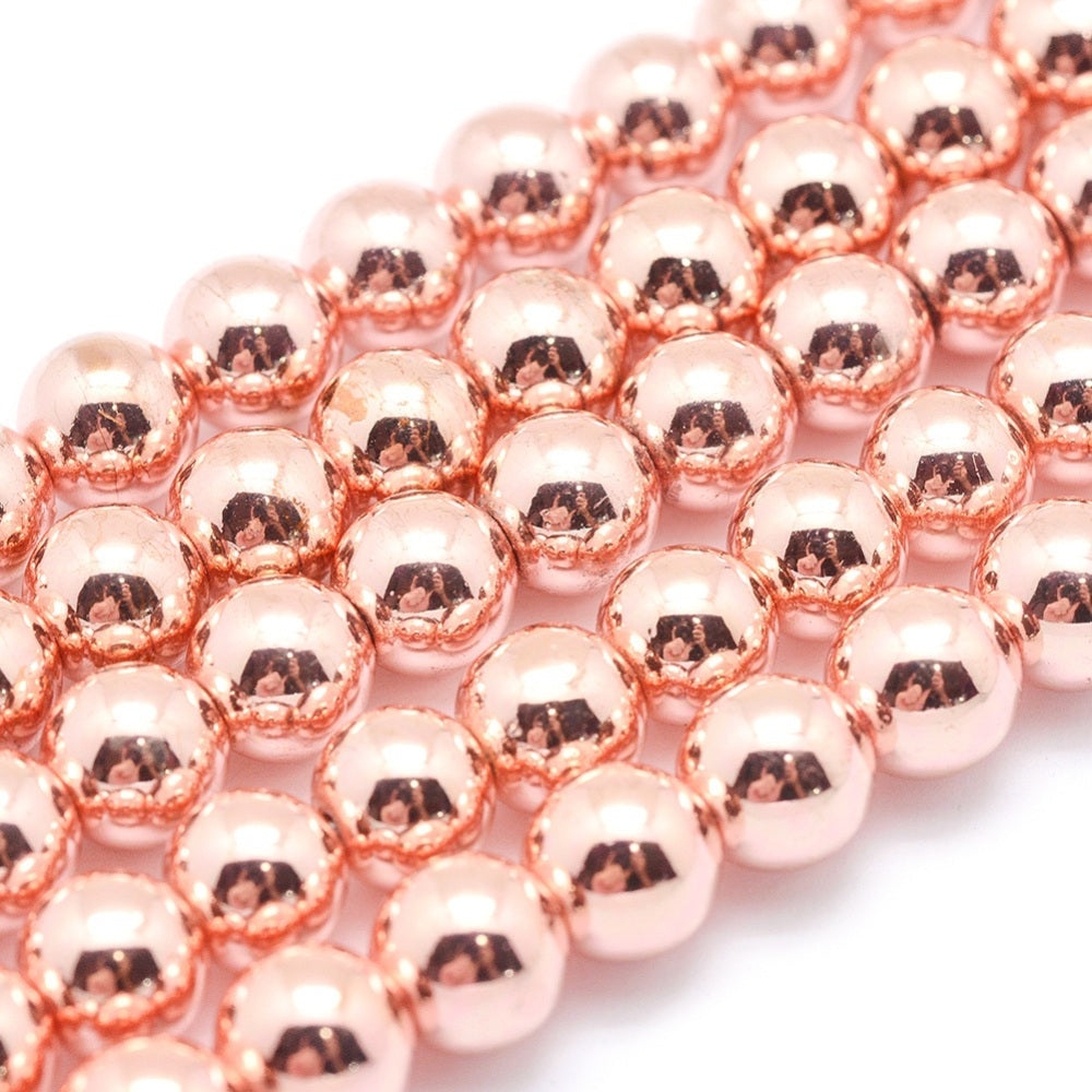 Hematite Round Beads Grade AAA Rose Gold Electroplated 6mm & 8mm | The Pink Bead Shop Canada