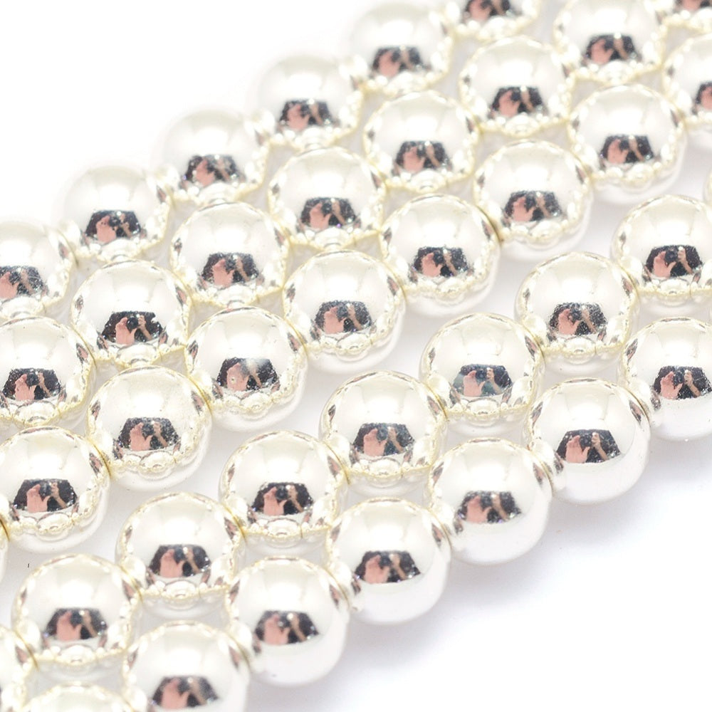 Hematite Round Beads 8mm Grade AAA Silver Electroplated | The Pink Bead Shop Canada