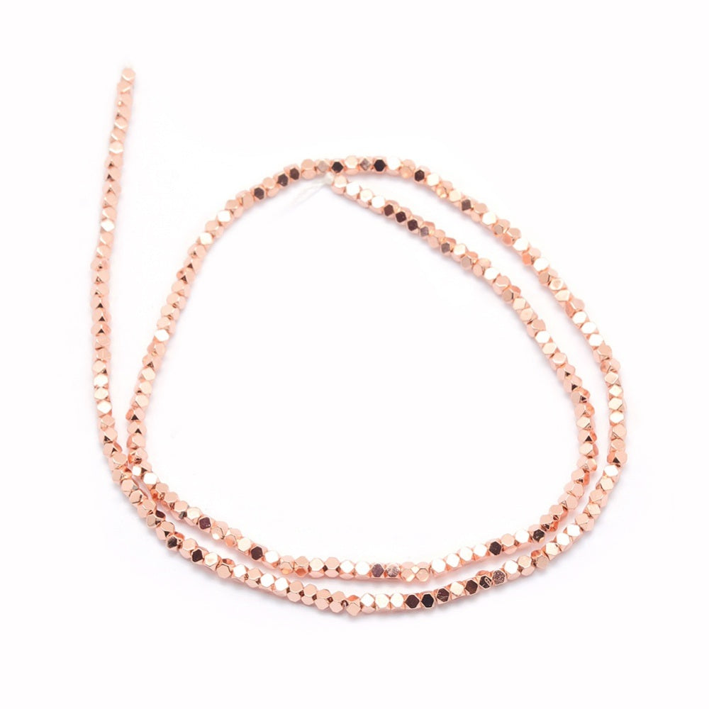 Rose Gold Hematite Beads | Faceted Cube 4mm Electroplated Strands | The Pink Bead Shop Canada