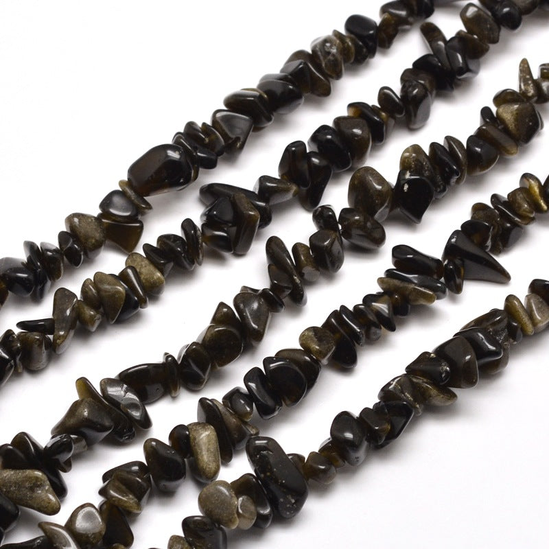 Golden Sheen Obsidian Chip Bead Strand – Natural Golden Sheen Obsidian Chips – 5–8mm The Pink Bead Shop