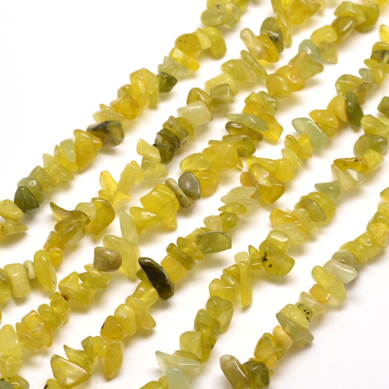 Olive Jade Natural Chip Beads – 32” Strand (Approx. 5–8mm) The Pink Bead Shop