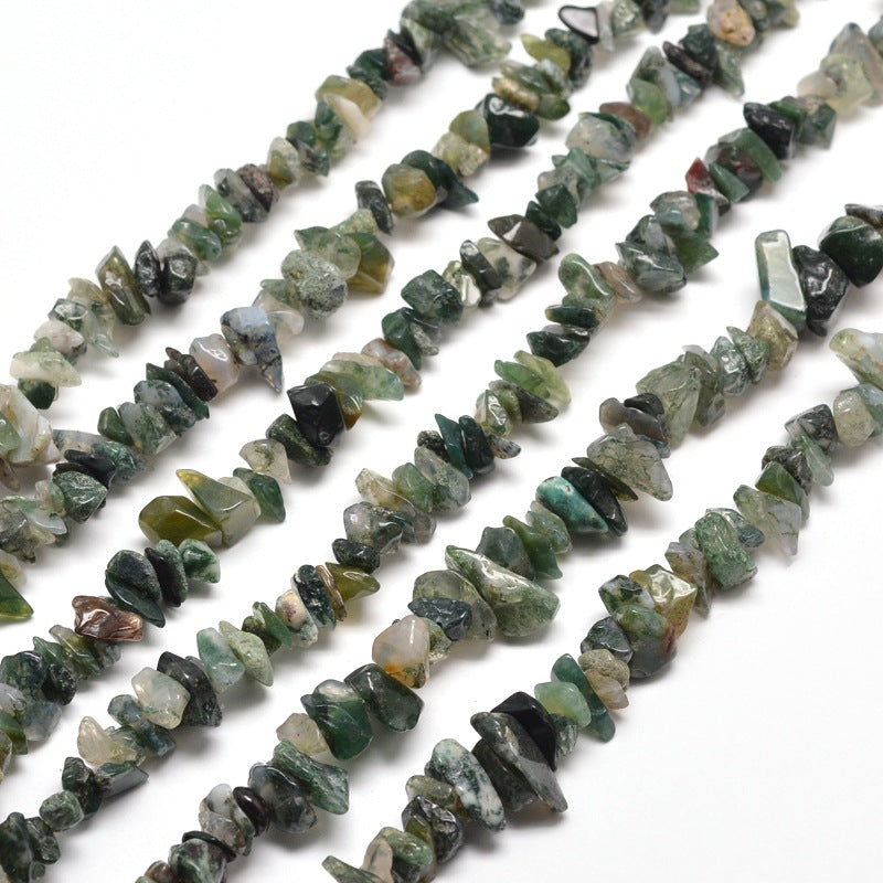 Natural Moss Agate Chip Beads – 32” Strand (Approx. 5–8mm) The Pink Bead Shop