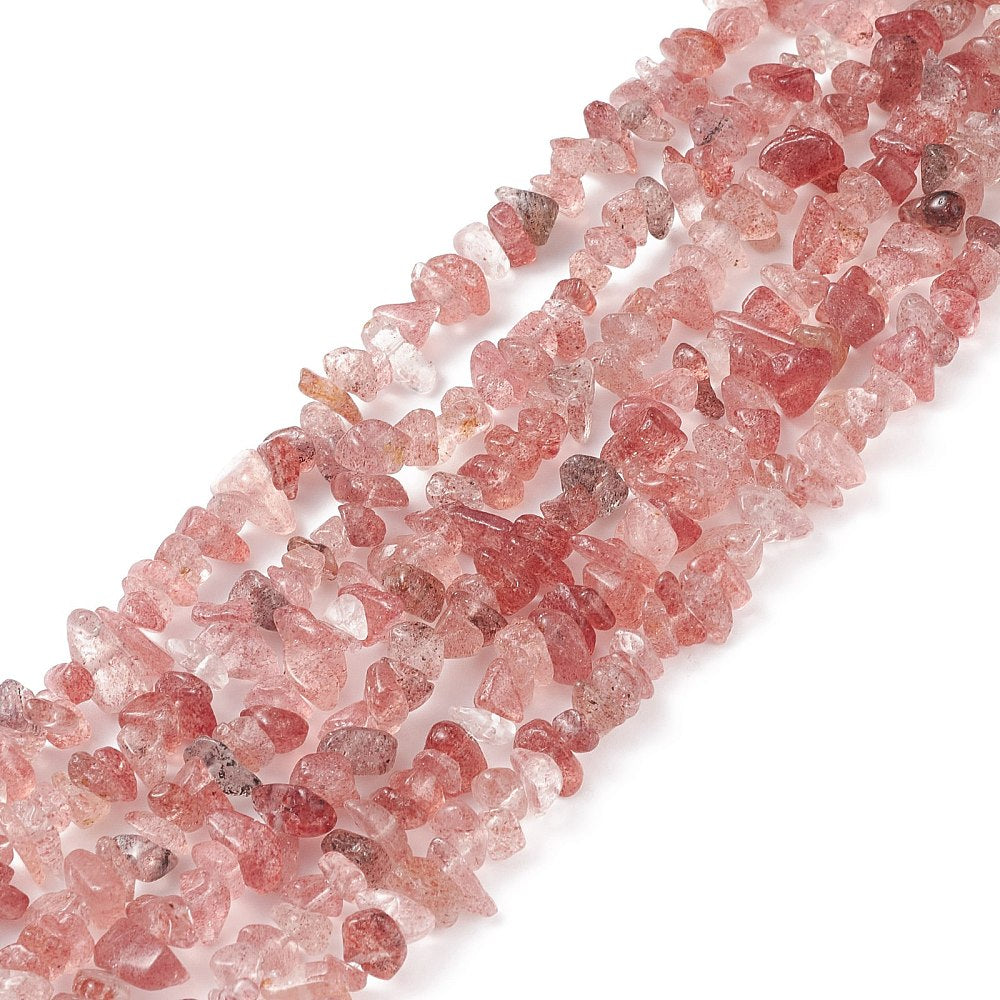 Strawberry Quartz Chip Bead Strand – Natural Strawberry Quartz Gemstone Chips – 5–8mm The Pink Bead Shop