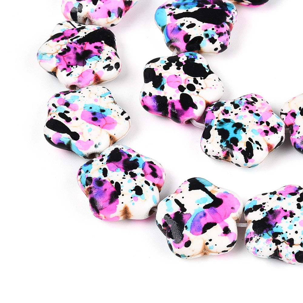 Turquoise Flower Spray Painted Synthetic Beads – Orchid Finish The Pink Bead Shop
