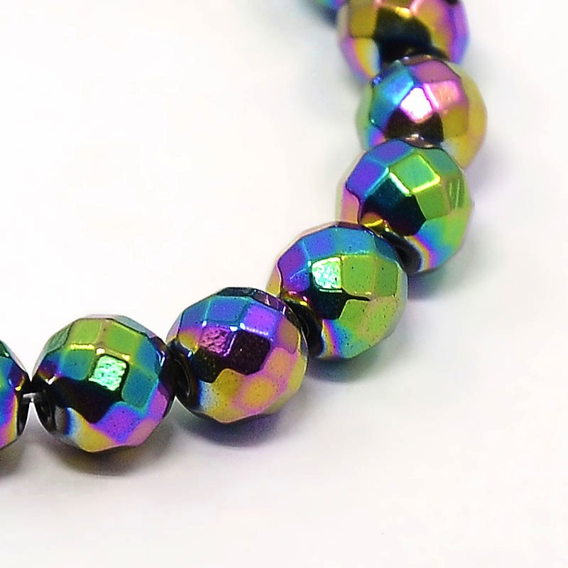 Hematite Rainbow Beads – Faceted Round 8mm | The Pink Bead Shop Canada
