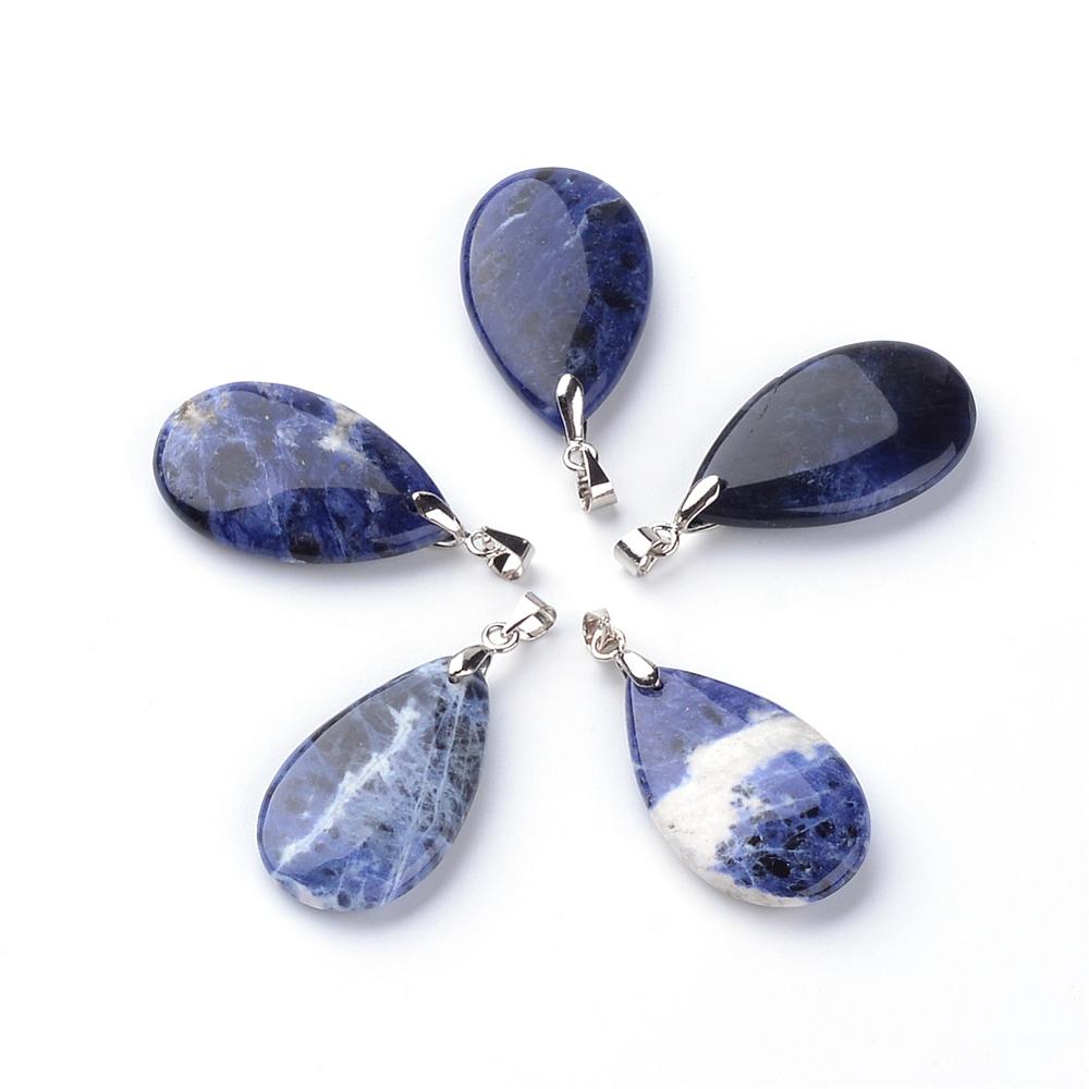 Natural Sodalite Teardrop Pendant with Platinum-Plated Finding – 30mm | The Pink Bead Shop Canada