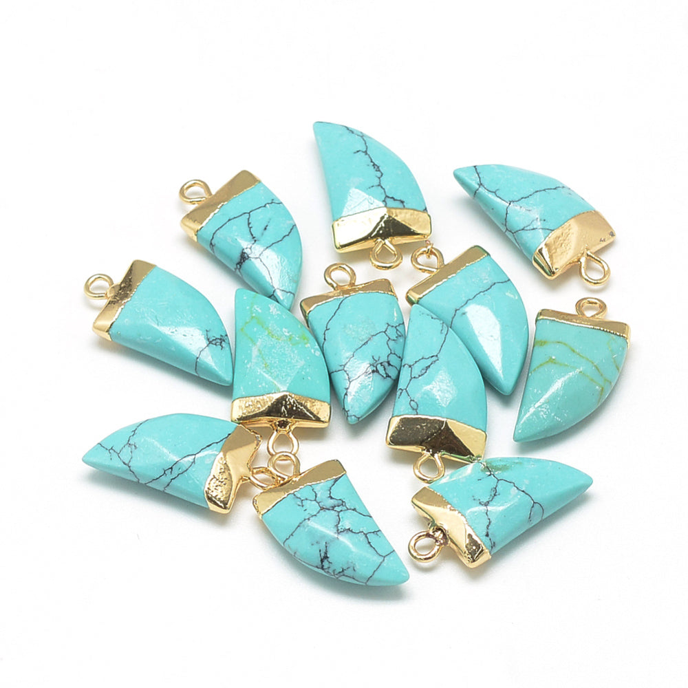 Gold-Toned Faceted Turquoise Tusk Pendant – 21mm | The Pink Bead Shop Canada