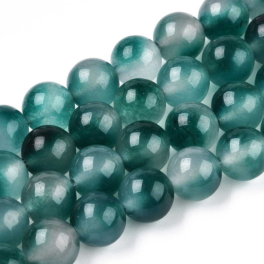Two-Tone Natural White Jade Beads Strands – Dyed, Round, Teal, 8mm, Hole: 1mm, Approx. 48pcs/Strand, The Pink Bead Shop