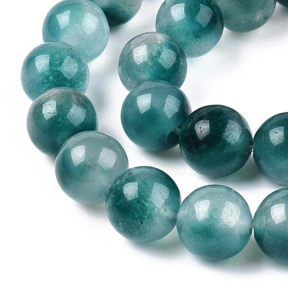 Two-Tone Natural White Jade Beads Strands – Dyed, Round, Teal, 8mm, Hole: 1mm, Approx. 48pcs/Strand, The Pink Bead Shop
