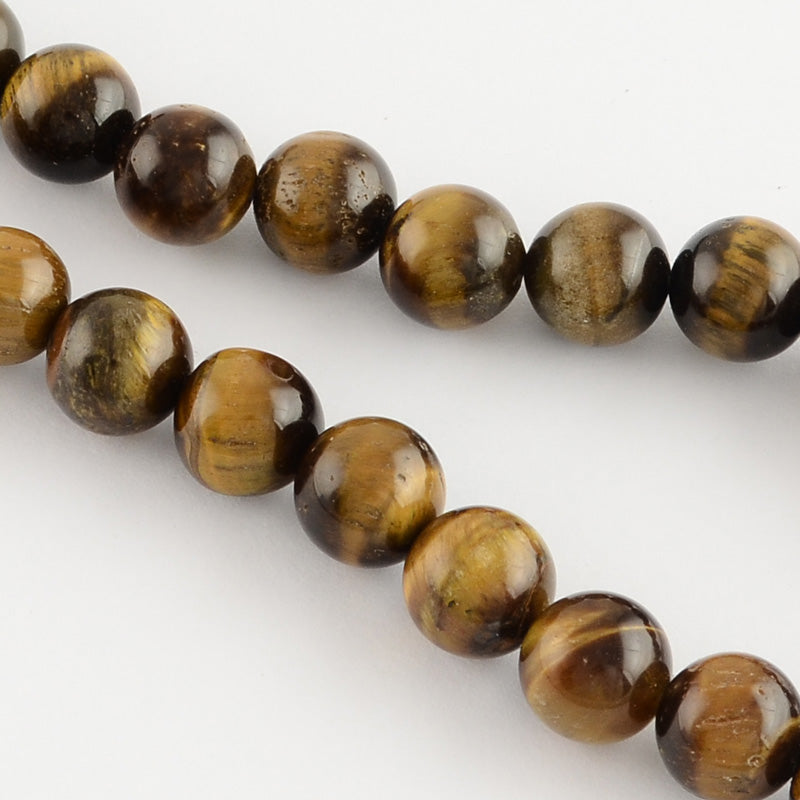 Natural Tiger Eye Round Gemstone Bead Strand 8mm | The Pink Bead Shop Canada