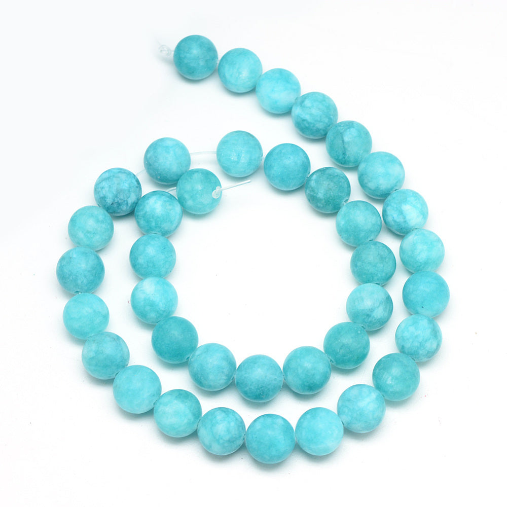 Frosted Turquoise Jade Gemstone Beads – Round 8–9mm | The Pink Bead Shop Canada