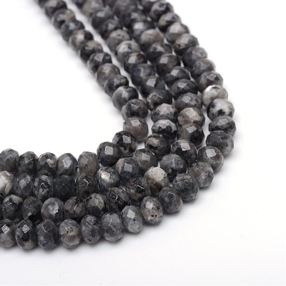Faceted Rondelle Larvikite Beads Strands – Gray, 8–9×5–6mm, Hole: 1mm, Approx. 70pcs/Strand, 14.5” The Pink Bead Shop