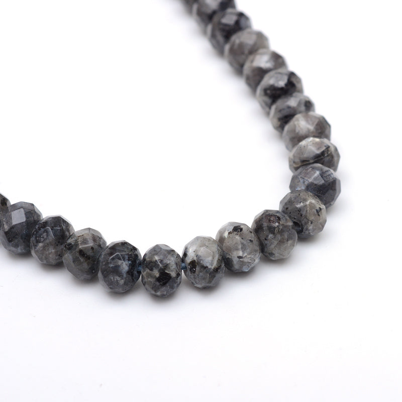 Faceted Rondelle Larvikite Beads Strands – Gray, 8–9×5–6mm, Hole: 1mm, Approx. 70pcs/Strand, 14.5” The Pink Bead Shop